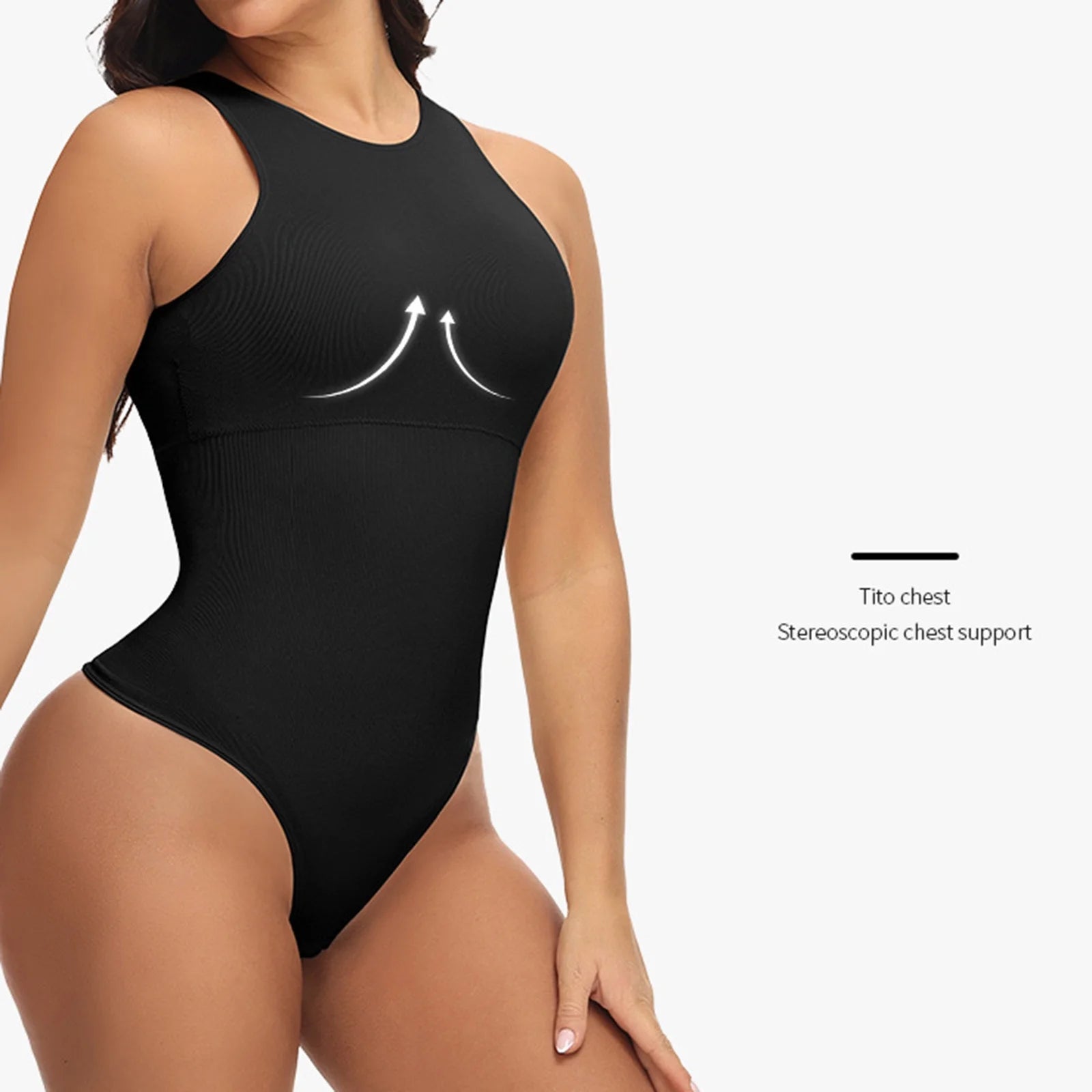 Womens Shapewear Bodysuit, Crew Neck High Compression Seamless Tight Fit Tummy Control Comfortable Jumpsuit Black XL